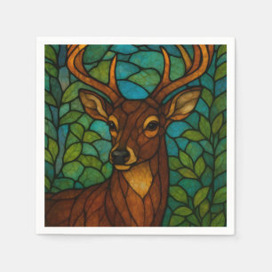 Vintage Deer Tiffany Style Stained Glass Art Napkins