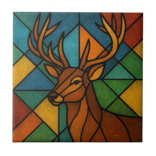Vintage Deer Tiffany Style Stained Glass Design Ceramic Tile