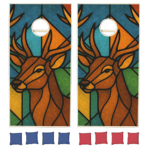 Vintage Deer Tiffany Style Stained Glass Design Cornhole Set