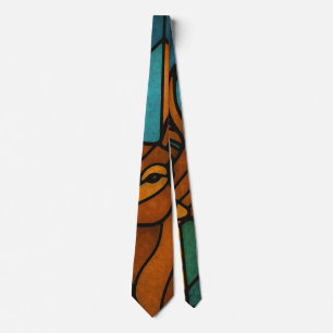 Vintage Deer Tiffany Style Stained Glass Design Neck Tie