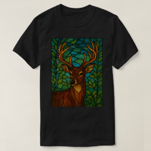 Vintage Deer Tiffany Style Stained Glass Design T-Shirt