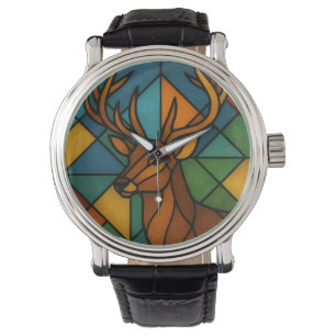 Vintage Deer Tiffany Style Stained Glass Design Watch