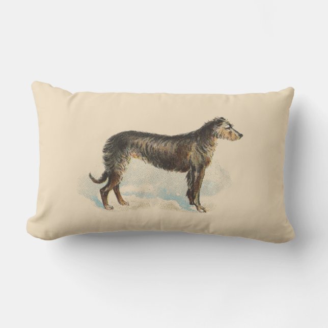 Vintage Deerhound Print Pink Lumbar Pillow (Front)