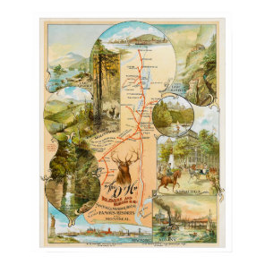 Vintage Delaware and Hudson Railroad Map Poster