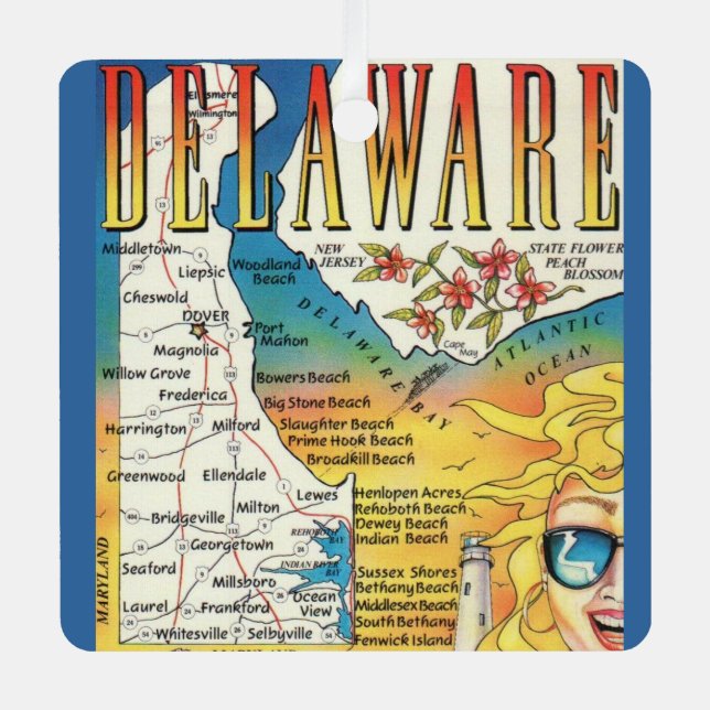 Vintage Delaware Map  Metal Ornament (Front)