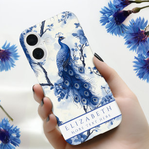 Vintage Delft Blue Floral Watercolor Peacock iPhone 16 Case