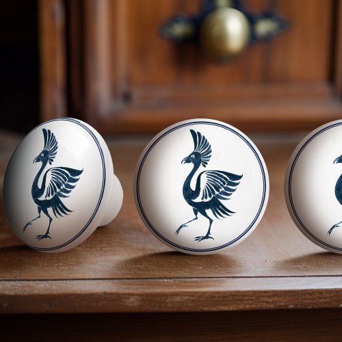 Vintage Delft Blue Rooster William De Morgan Ceramic Knob
