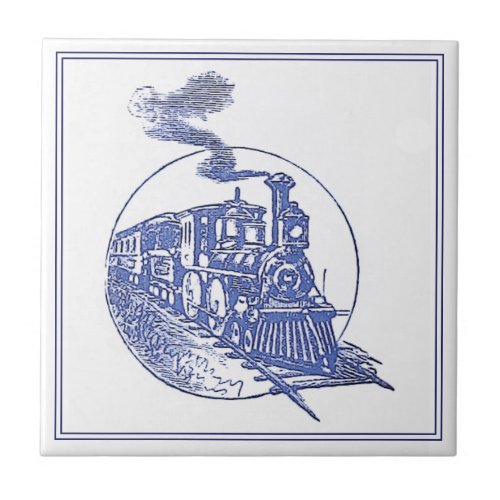 Vintage Delft Blue Steam Engine Locomotive Train  Ceramic Tile