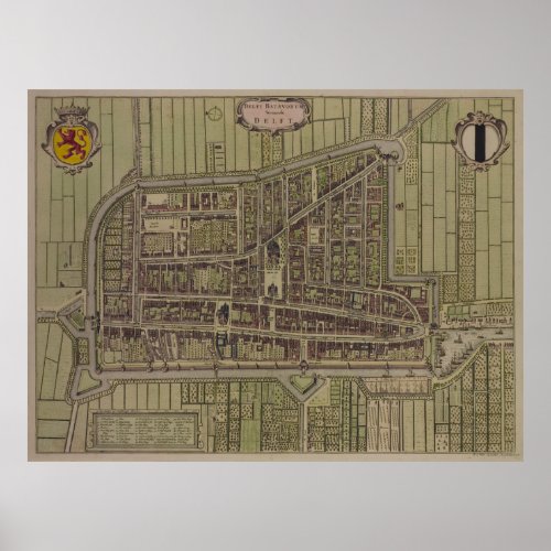 Vintage Delft Netherlands Map 1698 Poster