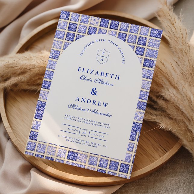 Vintage Delft Patchwork Wedding Invitation (Creator Uploaded)