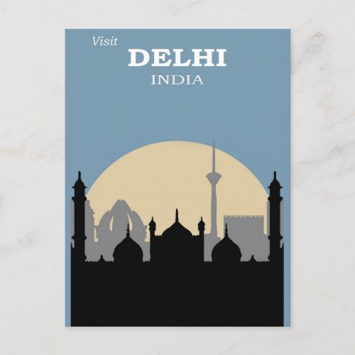 Vintage Delhi India City Skyline Travel Postcard