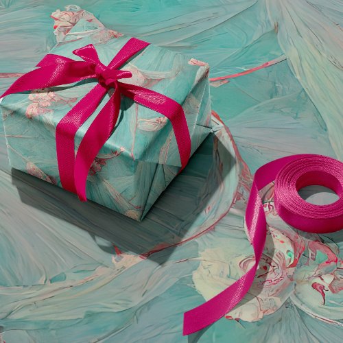 Vintage Delicate Blue and Pink Floral Design Wrapping Paper