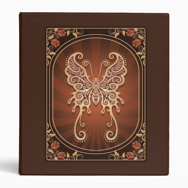Vintage Delicate Brown Butterfly 3 Ring Binder (Front)