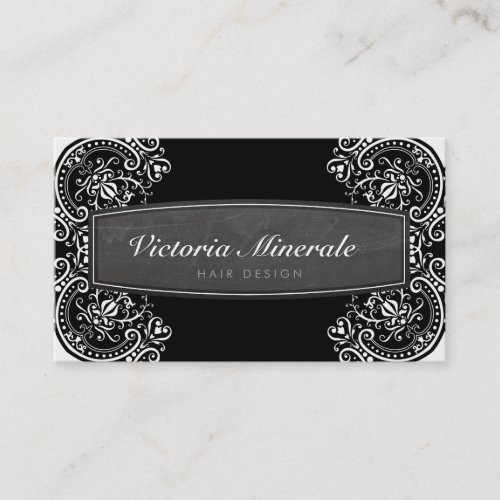 VINTAGE delicate filigree chalkboard black white Business Card