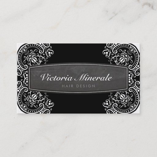 Customizable VINTAGE delicate filigree chalkboard black white Business Cards