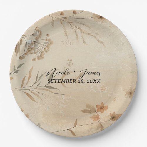 Vintage Delicate Floral Botanical Boho Wedding  Paper Plates