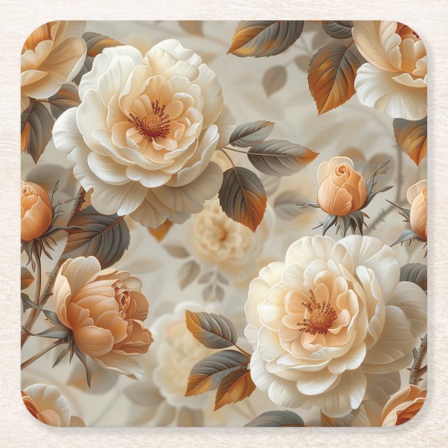 Vintage delicate floral pattern. square paper coaster (Front)