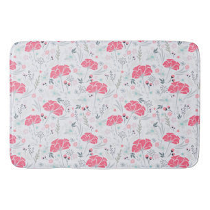 Vintage Delicate Pretty Floral Pink Botanical  Bath Mat