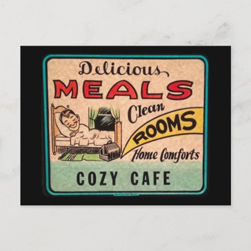 Vintage Delicious Meals Clean Rooms Home Comforts Postcard