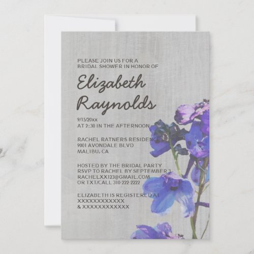Vintage Delphinium Bridal Shower Invitations