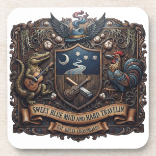Vintage Delta Blues Alligator & Rooster Music Beve Beverage Coaster
