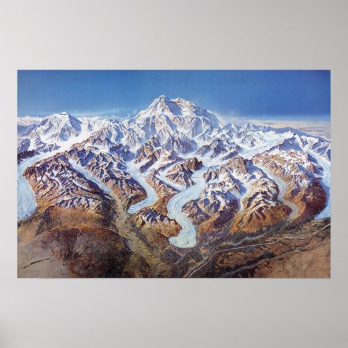 Vintage Denali National Park Relief Map Poster