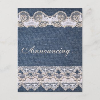 Vintage Denim And Lace Marriage Announcement by Wedding_Trends at Zazzle