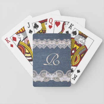 Vintage Denim And Lace Monogram Playing Cards by Wedding_Trends at Zazzle
