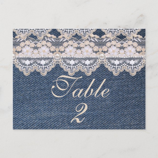 Vintage Denim and Lace Table Number Card (Front)