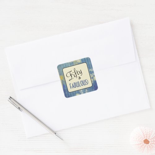 Vintage Denim Blue Fifty &amp; FABULOUS! 50th Birthday Square Sticker