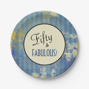 Vintage Denim Blue Fifty & FABULOUS! Birthday Paper Plates