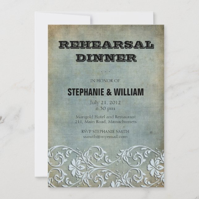 Vintage Denim Floral Rehearsal Dinner Card (Front)