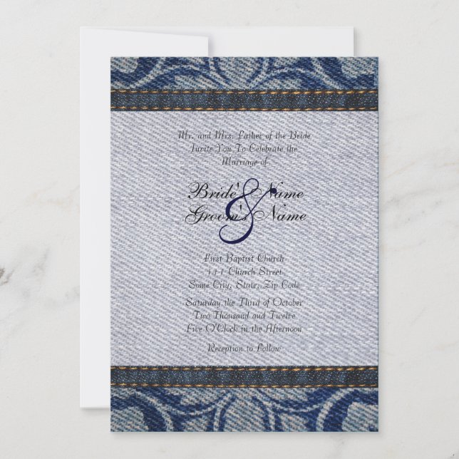 Vintage Denim Floral Wedding Invitation (Front)