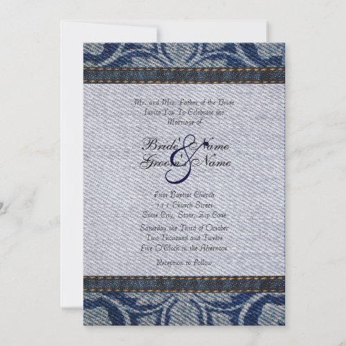 Vintage Denim Floral Wedding Invitation