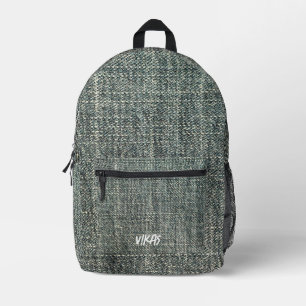 Vintage Denim Gray Jeans Look Printed Backpack