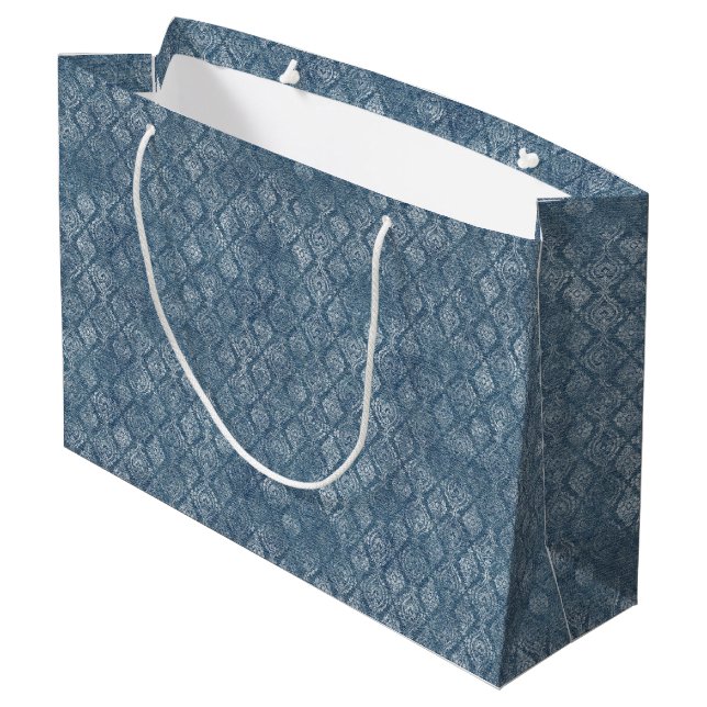Vintage Denim Inspired Pattern Large Gift Bag (Back Angled)