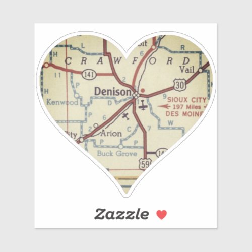 Vintage Denison IA Map Sticker