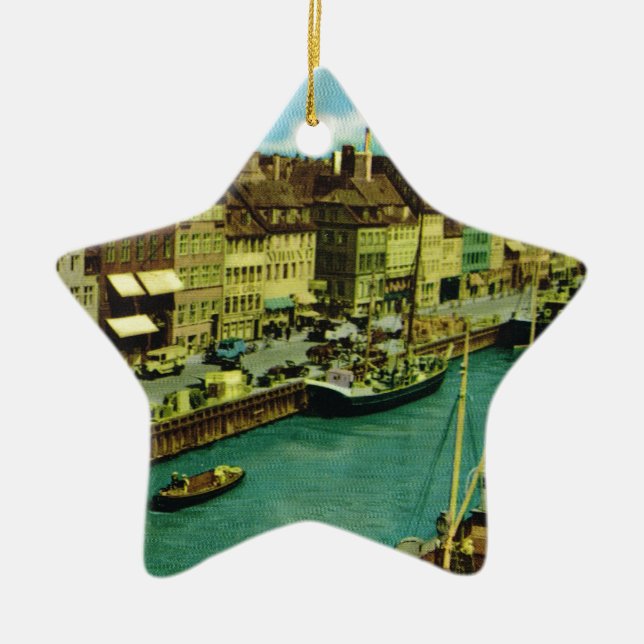 Vintage Denmark, Copenhagen waterfront Ceramic Ornament (Front)