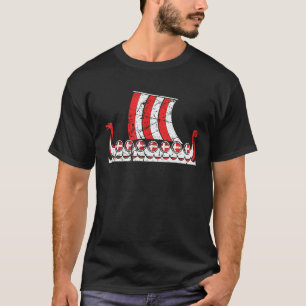 Vintage Denmark Viking Ship   Danish Flag Dragon B T-Shirt