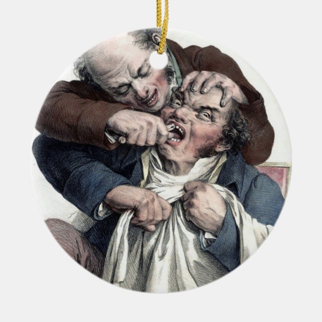 Vintage Dentist Tooth Extraction Ceramic Ornament (Front)