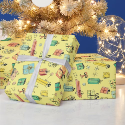 Vintage Department Store Boxed Gifts Pastel Yellow Wrapping Paper