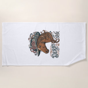Vintage Derby Horse Floral Hat Shirt Design_1 Beach Towel