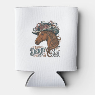 Vintage Derby Horse Floral Hat Shirt Design_1 Can Cooler