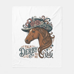 Vintage Derby Horse Floral Hat Shirt Design_1 Fleece Blanket