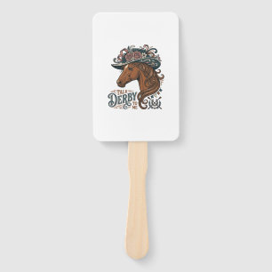 Vintage Derby Horse Floral Hat Shirt Design_1 Hand Fan