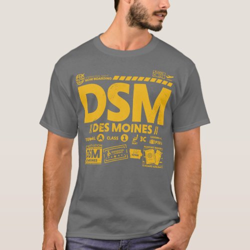 Vintage Des Moines DSM Airport Code Travel Day Ret T_Shirt