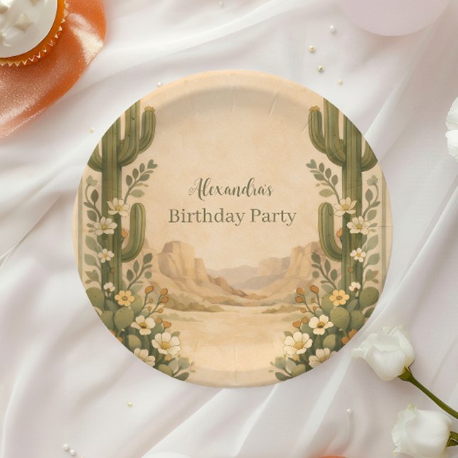 Vintage Desert Botanicals Birthday Paper Plates (Creator Uploaded)
