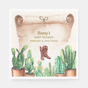 Vintage Desert Cactus Cowboy Boots Baby Shower Napkins
