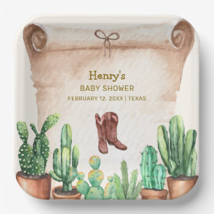 Vintage Desert Cactus Cowboy Boots Baby Shower Paper Plates