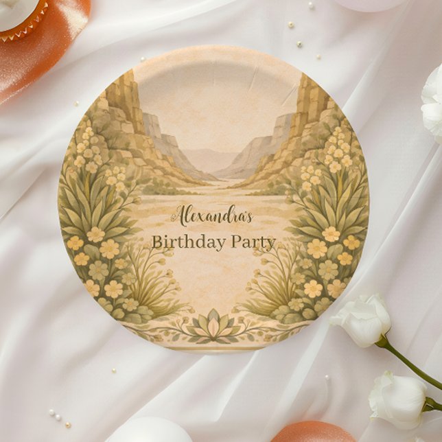 Vintage Desert Florals Birthday Paper Plates (Creator Uploaded)